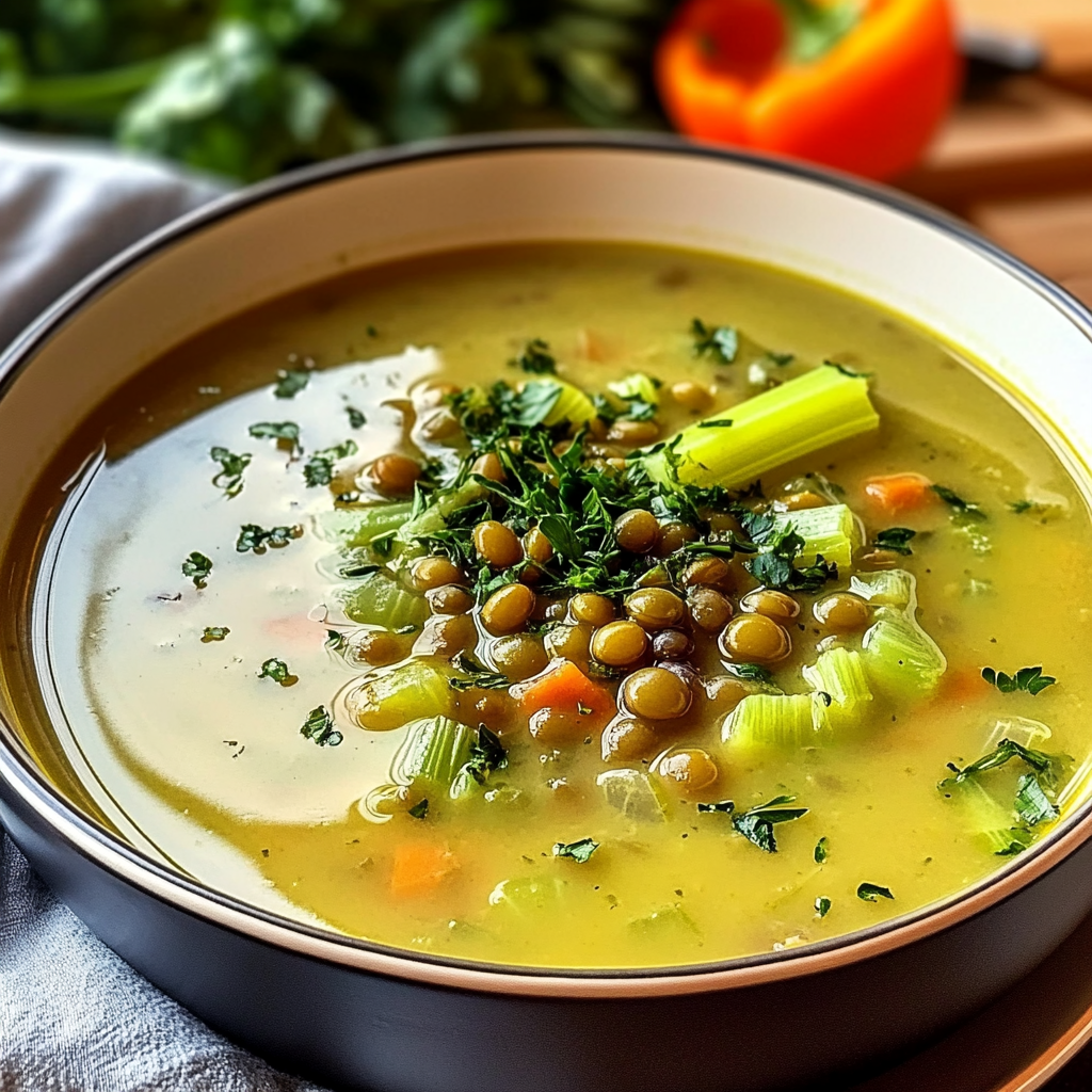 Recipe preparation for Cozy Celery and Lentil Soup Recipe for Chilly Evenings
