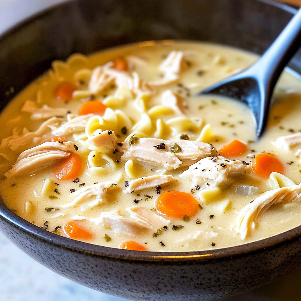 Recipe preparation for Ultimate Creamy Chicken Noodle Soup Recipe for Comfort