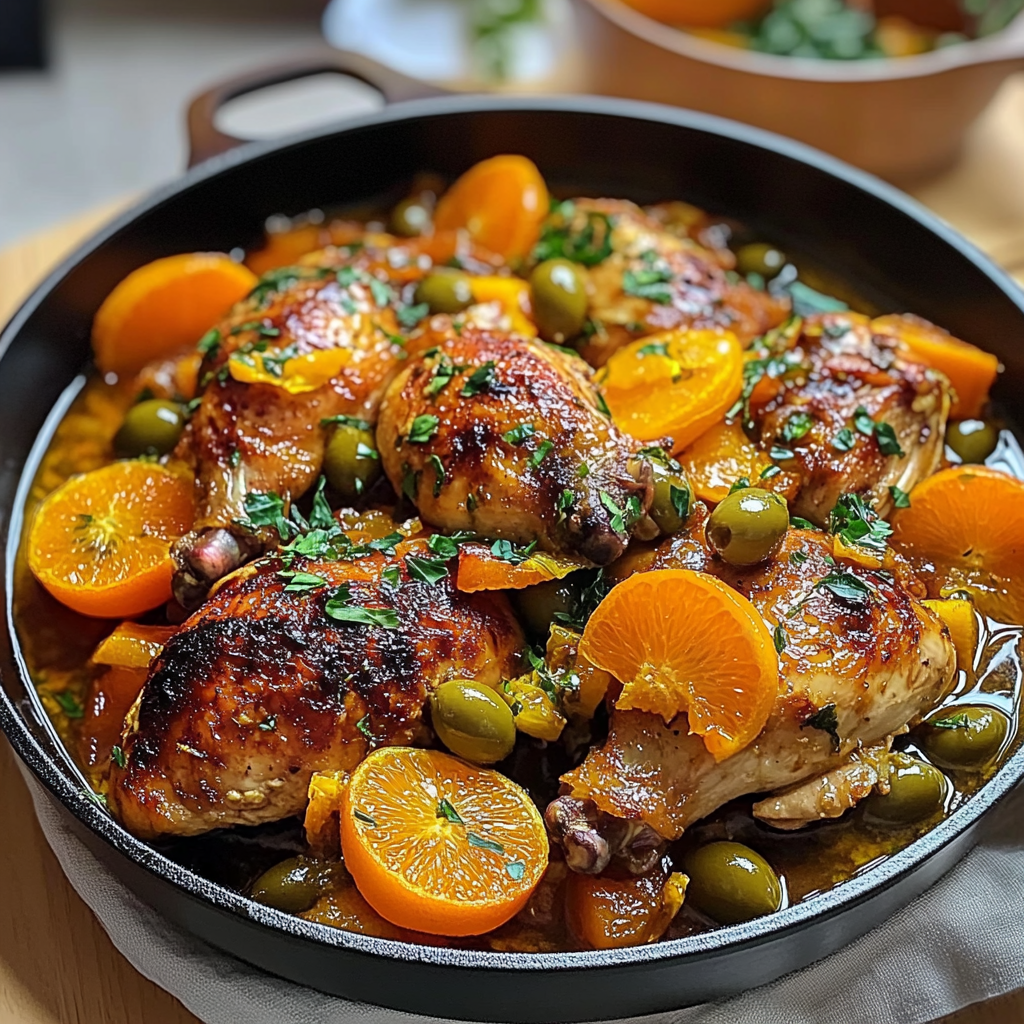 Recipe preparation for Irresistible Tangerine and Olive Chicken Tagine Recipe