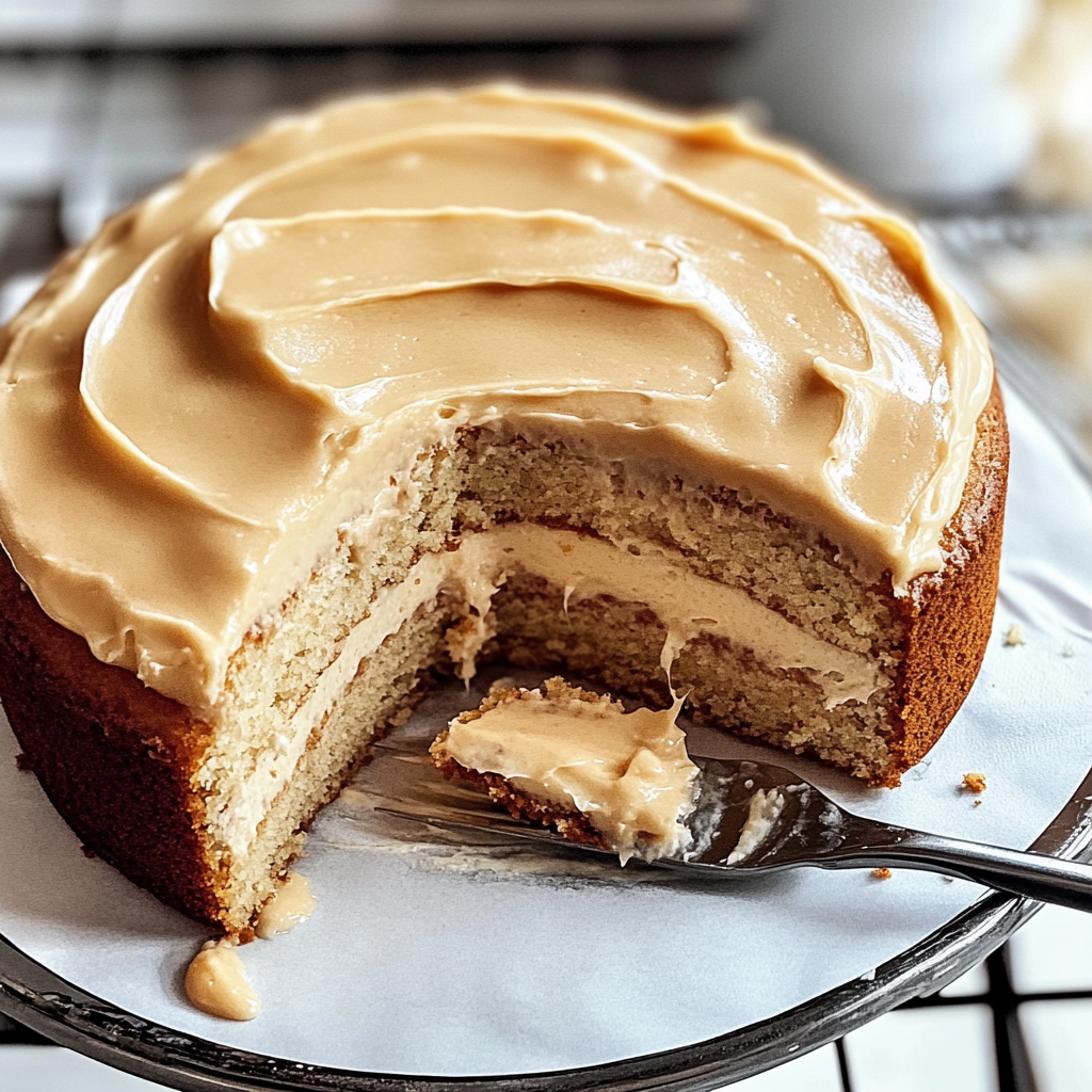 Recipe preparation for Irresistible Vanilla Honey Cake with Coffee Cream Cheese Frosting