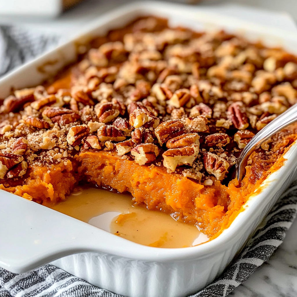Recipe preparation for Irresistible Vegan Sweet Potato Casserole with Maple Pecan Topping