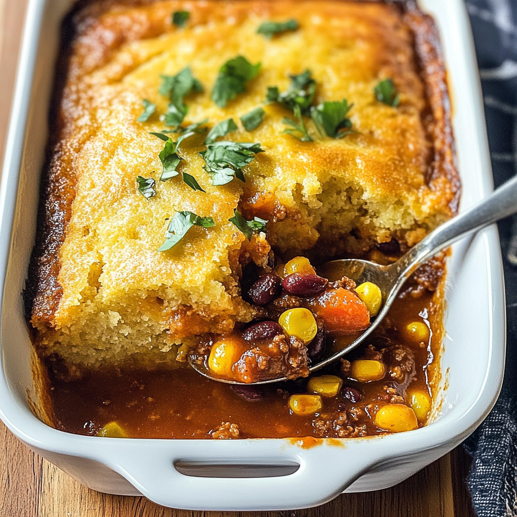 Recipe preparation for Cozy Chili Cornbread Casserole – A Comforting Delight