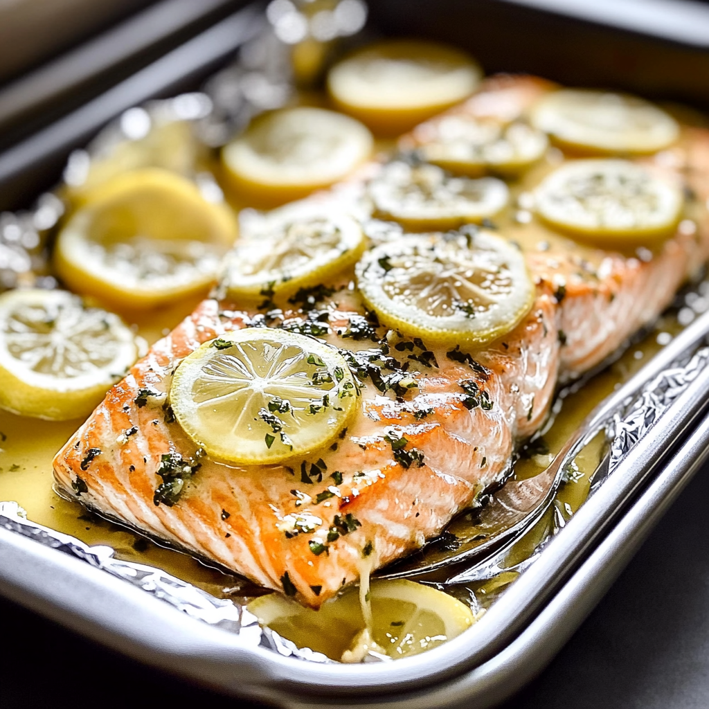 Recipe preparation for Lemon Garlic Butter Baked Salmon in Foil