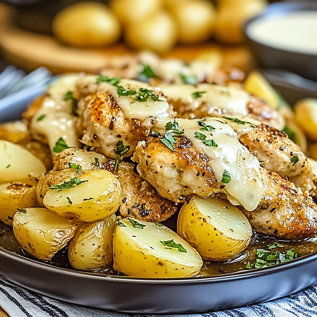 Recipe preparation for Garlic Parmesan Chicken and Potatoes