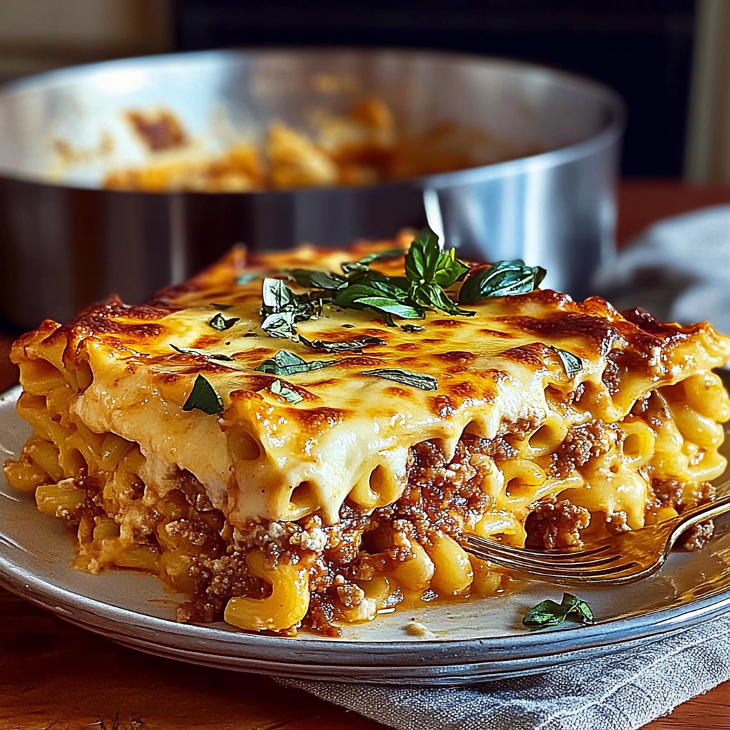 Recipe preparation for Ultimate Lasagne Mac & Cheese Recipe for Cozy Nights
