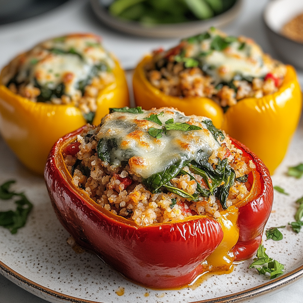 Recipe preparation for Turkey and Spinach Stuffed Peppers Recipe - Meatydelights