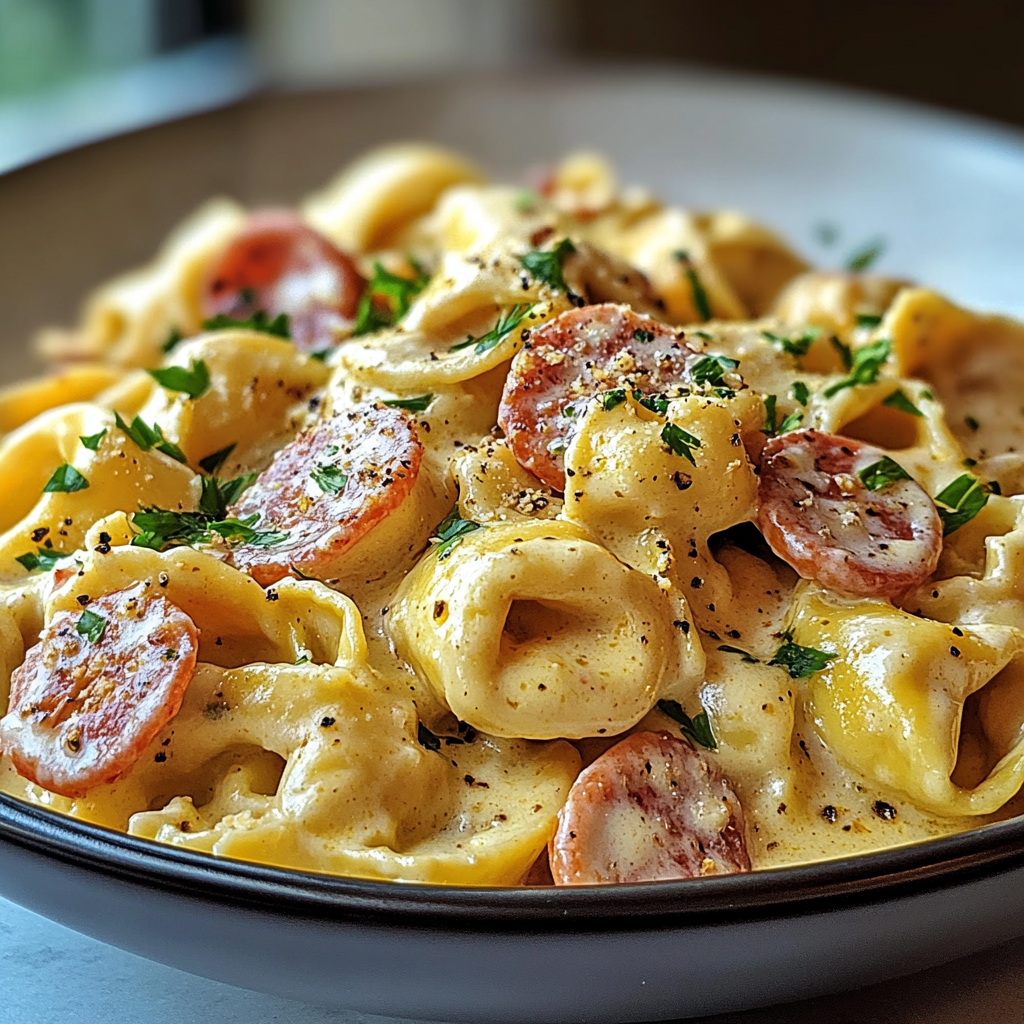 Recipe preparation for Flavor-Packed Loaded Cajun Alfredo Tortellini Recipe