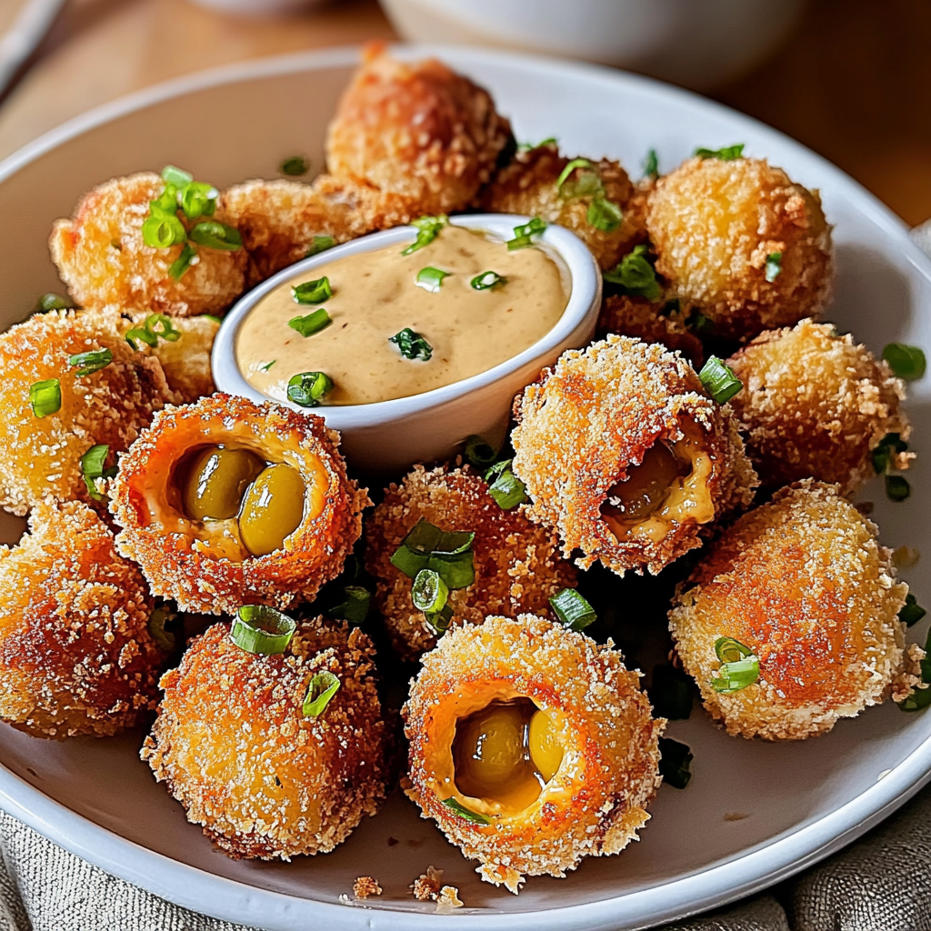 Recipe preparation for Irresistible Pimento Cheese Fried Olives Recipe