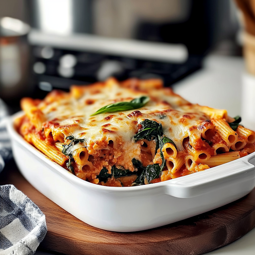 Recipe preparation for Irresistible Baked Ziti with Spinach Recipe to Savor