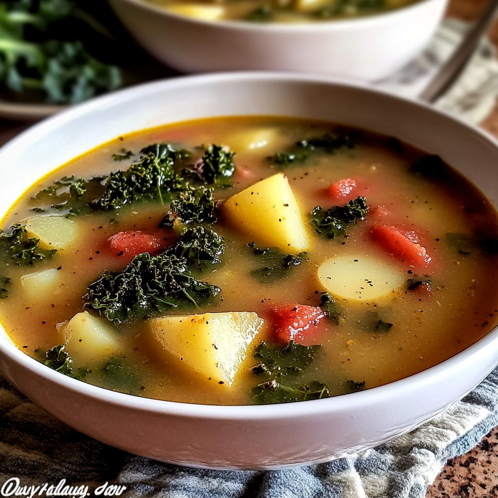 Recipe preparation for Cozy Hearty Potato Kale Soup to Warm Your Soul
