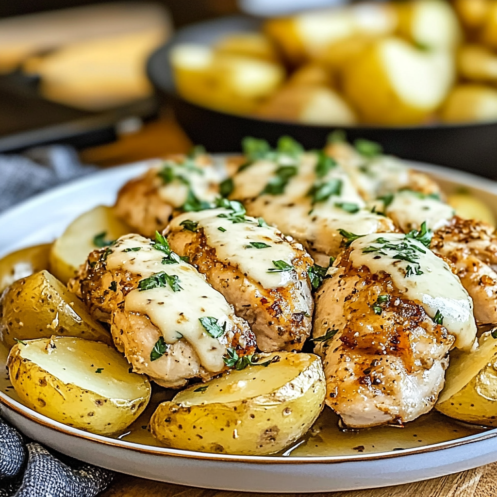 Recipe preparation for Garlic Parmesan Chicken and Potatoes