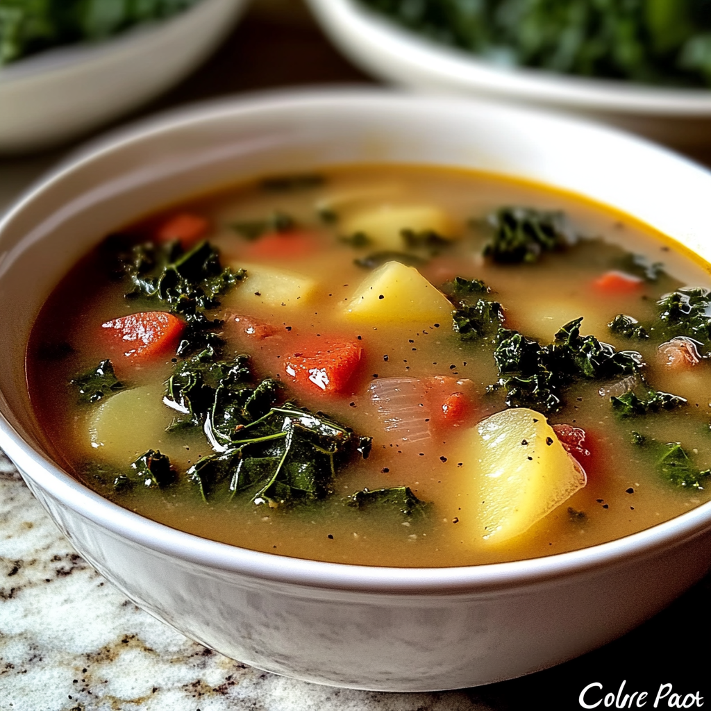 Recipe preparation for Cozy Hearty Potato Kale Soup to Warm Your Soul