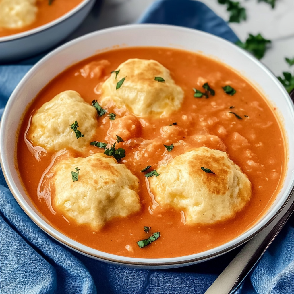 Recipe preparation for Best Tomato Soup with Cheddar Bay Dumplings Recipe to Savor - BeRecipe