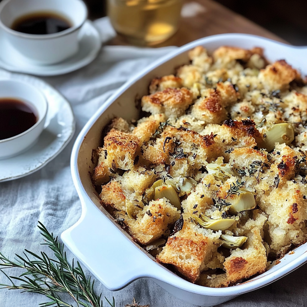 Recipe preparation for Irresistible Sourdough and Artichoke Stuffing Recipe